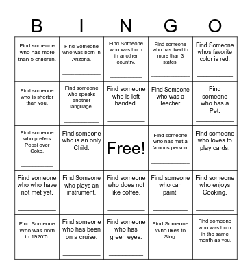 Find Someone Who Bingo Card