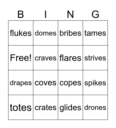Wilson 4.1 Suffixes Bingo Card