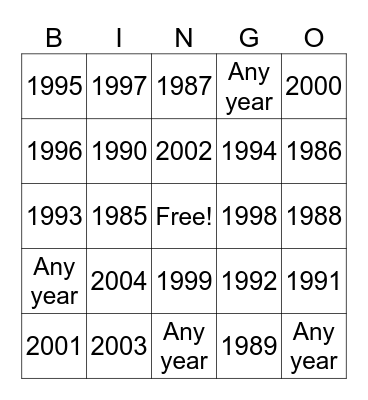 Untitled Bingo Card