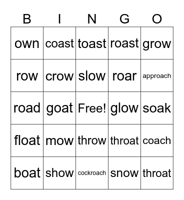 BINGO:  oa and ow Bingo Card