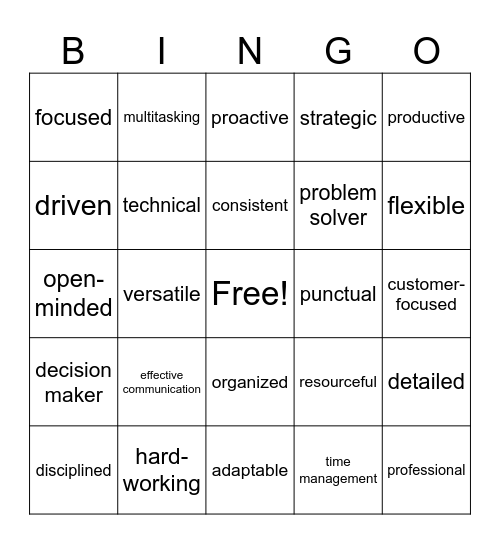 Successful CAT Team Member Bingo Card