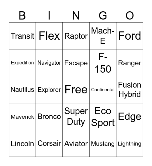 Ford Bingo Card