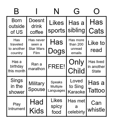 Human Bingo Card