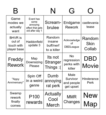 DBD 8th Anniversary Bingo Card