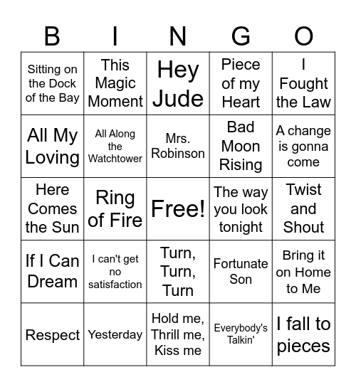 Music from the 60s Bingo Card