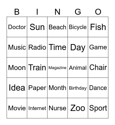 ENGLISH WORDS Bingo Card