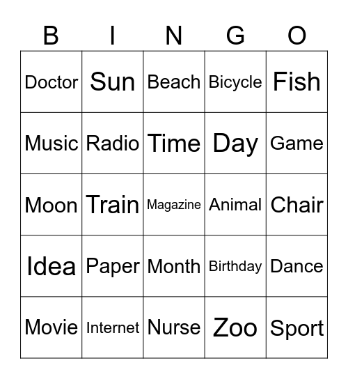 ENGLISH WORDS Bingo Card