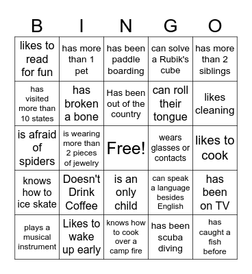 Find Someone Who Bingo Card