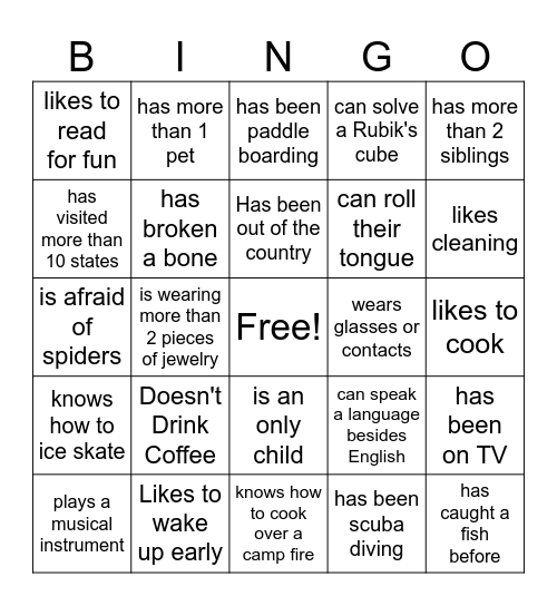 Find Someone Who Bingo Card