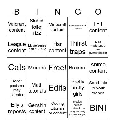 Ej's fyp Bingo Card