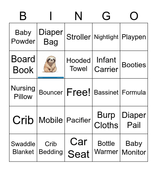 Baby Shower Bingo Card