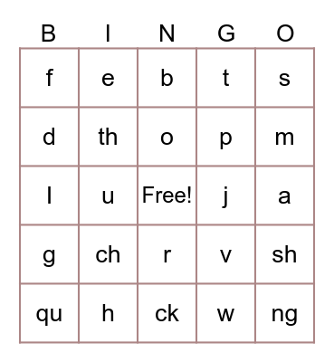 Letter Sounds Bingo Card