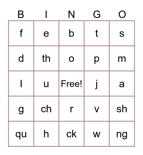 Letter Sounds Bingo Card
