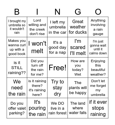 Rainy Day Bingo Card