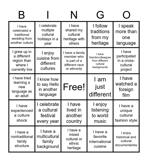 Celebrate Diversity Bingo Card