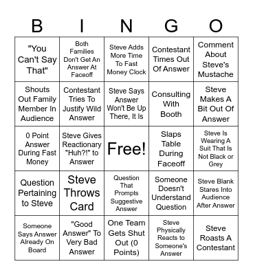 Family Feud Bingo Card