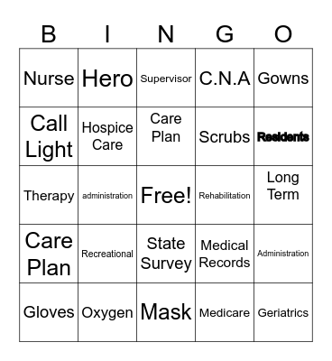 Nursing Home Week Bingo Card