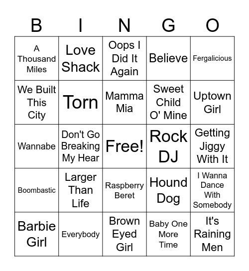 Music Bingo Card