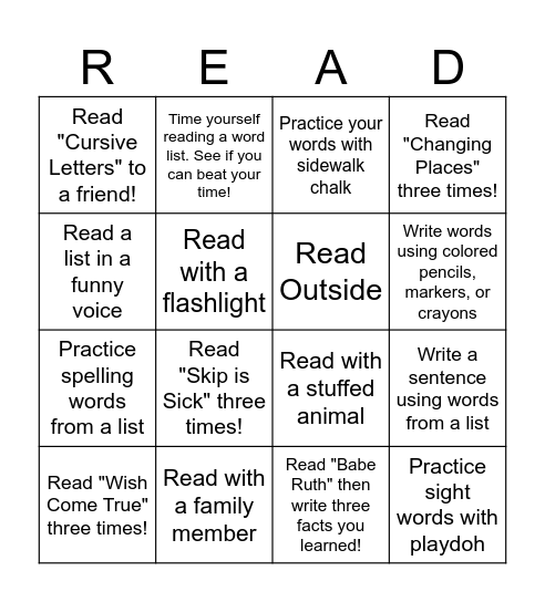 Summer Reading Bingo Card