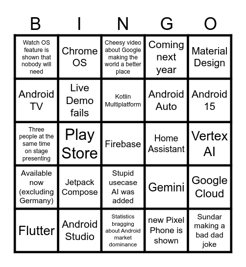 Google IO Bingo Card