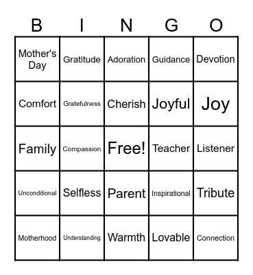 Special Mother's Day Bingo Card