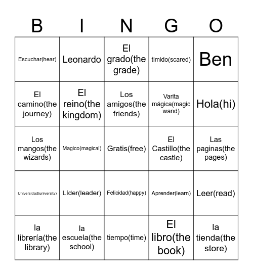 Spanish Bingo Card