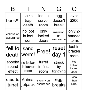 Q3 Lethal Company Speedrun Bingo! Bingo Card
