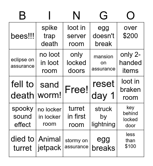 Q3 Lethal Company Speedrun Bingo! Bingo Card
