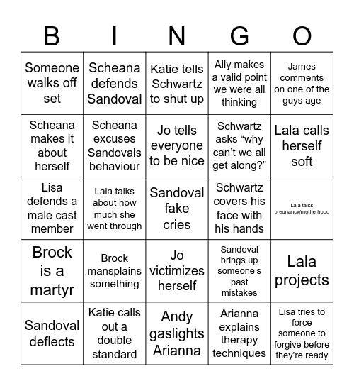 VPR reunion Bingo Card