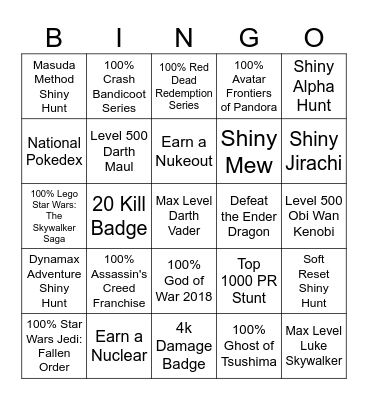 2024 Game Bingo Card