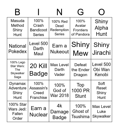 2024 Game Bingo Card