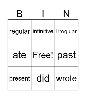 Verbs! Bingo Card