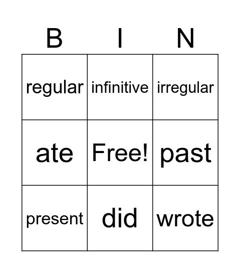 Verbs! Bingo Card