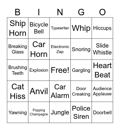 Sound Effects Bingo - D104 Bingo Card