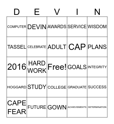 Class of 2016 Bingo Card