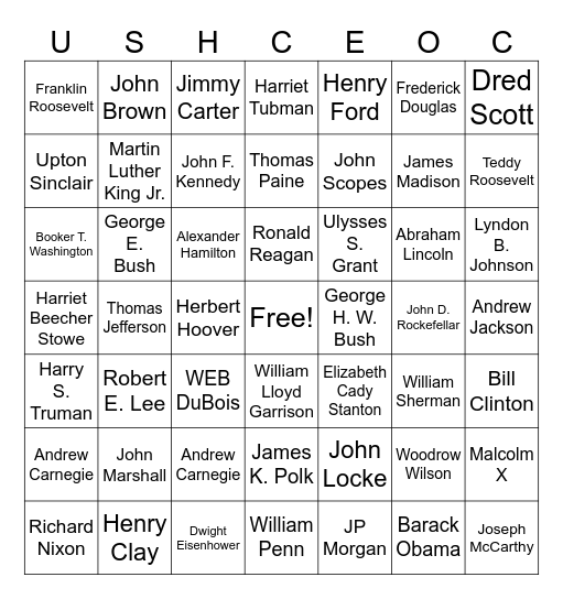 USHC EOC People Bingo Card