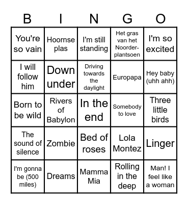 Muziekbingo I & N Bingo Card