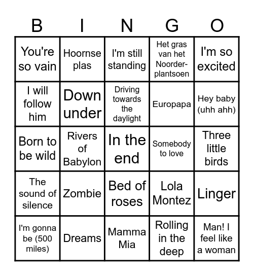 Muziekbingo I & N Bingo Card