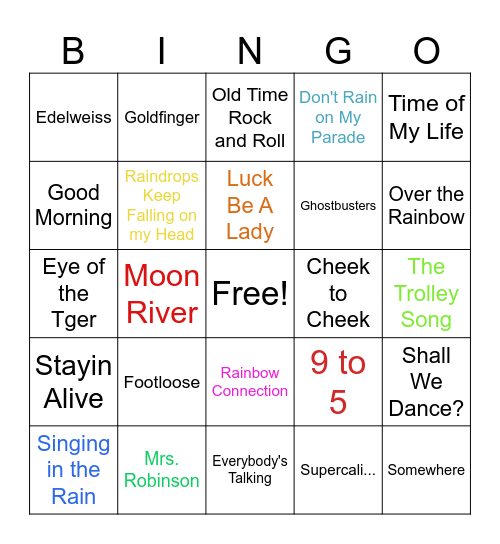 Movie Musical Bingo Card