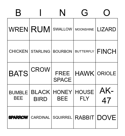 BACKYARD BINGO Card