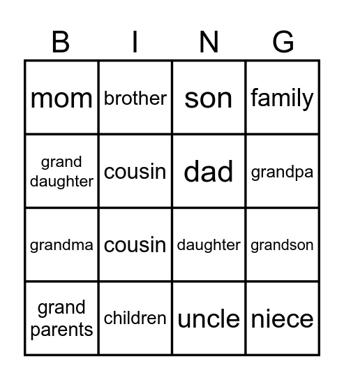 FAMILY Bingo Card