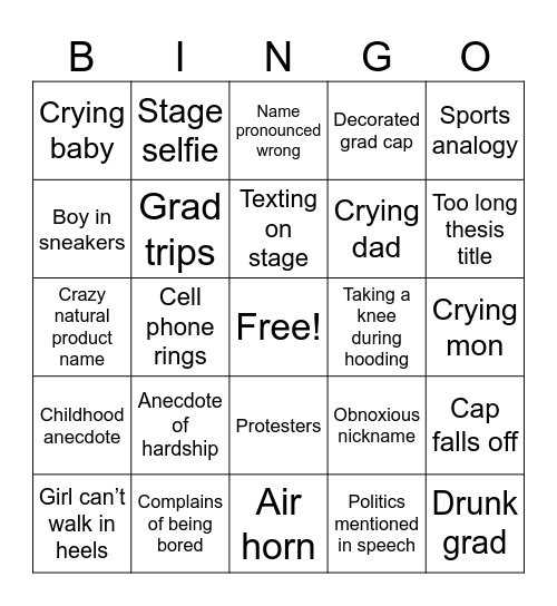 Grad Bingo Card