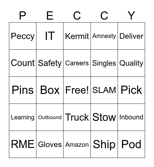 Amazon Bingo Card