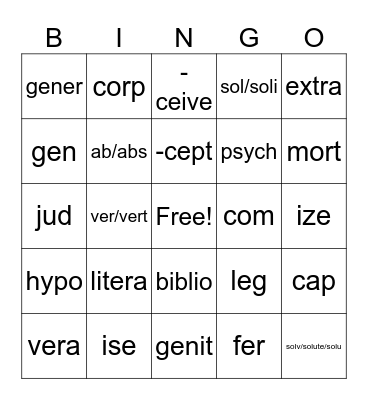 Vocabulary 8 Bingo Card