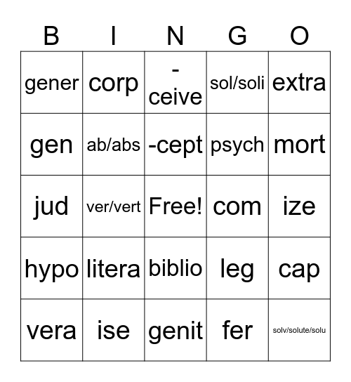 Vocabulary 8 Bingo Card