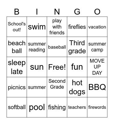 School's OUT! Bingo Card