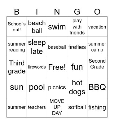 School's OUT! Bingo Card