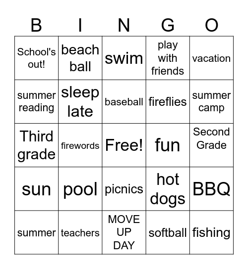 School's OUT! Bingo Card