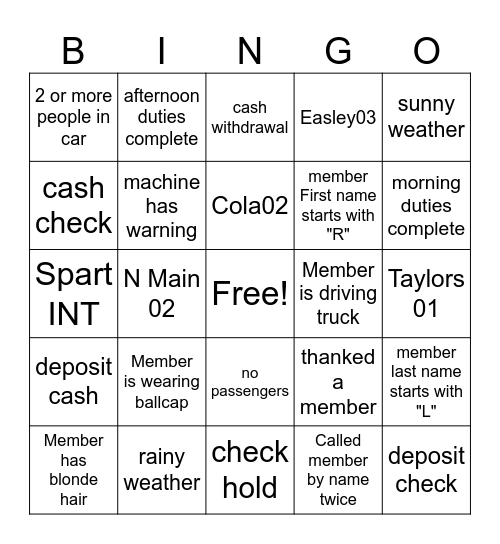 TellerLink Bingo Card