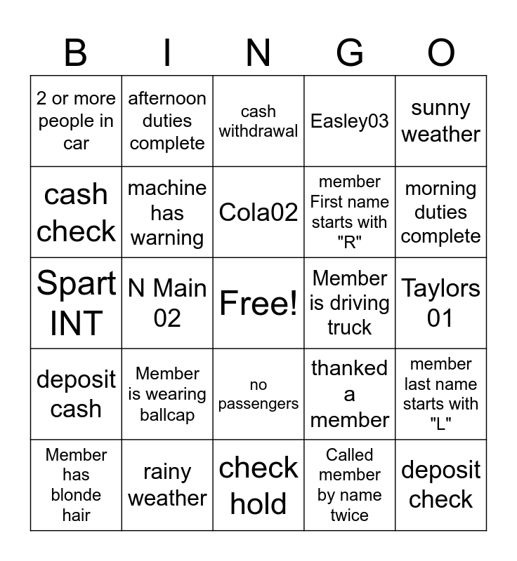 TellerLink Bingo Card